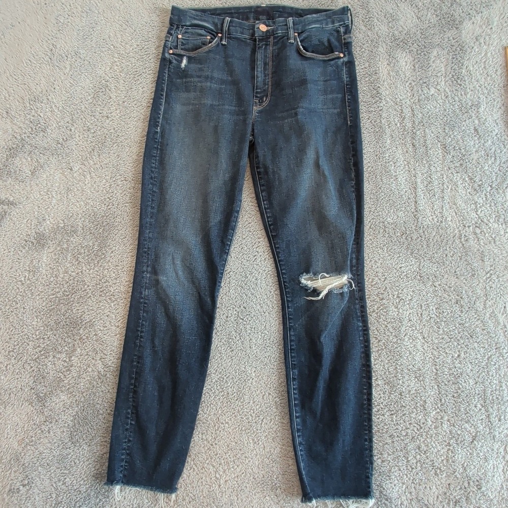 Mother High Waisted Looker Ankle Fray Jeans Size 28 Close To The Edge Distressed